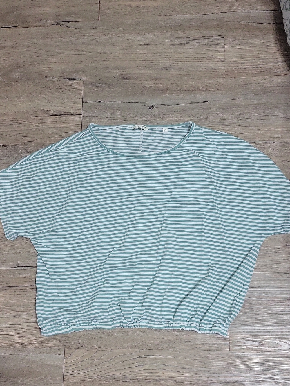 Max Studio Mint & White Striped Cropped Tee